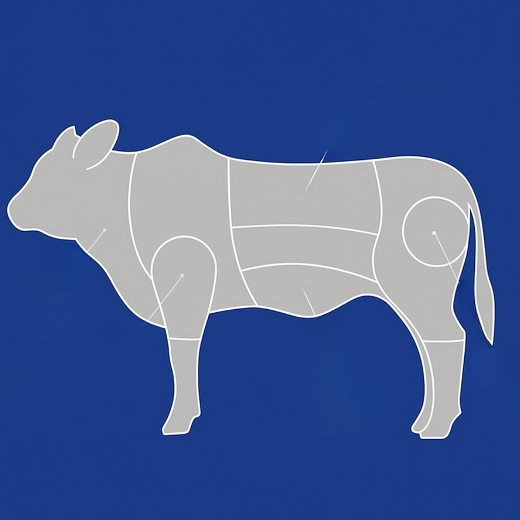 Diagram of Veal cuts with numbered sections